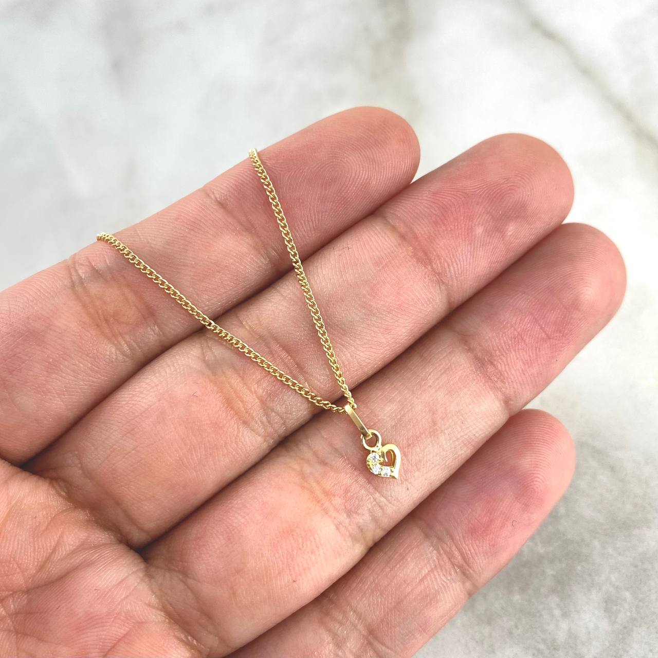 Cadena Mini Cubana 1.1 / 50cm + Dije Corazón 0.25gr / 0.9cm Circones Blancos Oro Amarillo (Oferta) ©