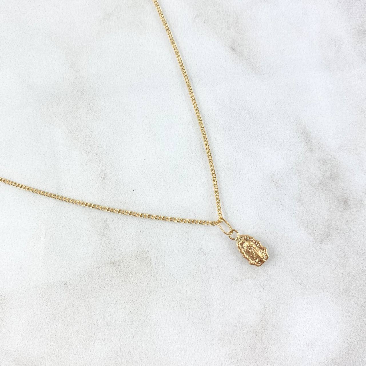 Cadena Mini Cubana 1gr / 50cm / 1mm + Dije Virgen Guadalupe 0.25gr / 1.5cm Oro Amarillo (Oferta) *