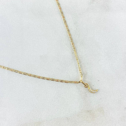 Cadena Plana Diamantada 1.8gr / 50cm + Dije Luna 0.15gr / 1.1cm Circones Blancos Tres Oros (Oferta) ©