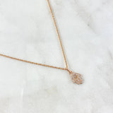 Cadena Lazo 0.85gr / 45cm / 1mm + Dije Mano Hamsa - Circones Blancos 0.75gr / 1.7cm Oro Rosa (Oferta) *