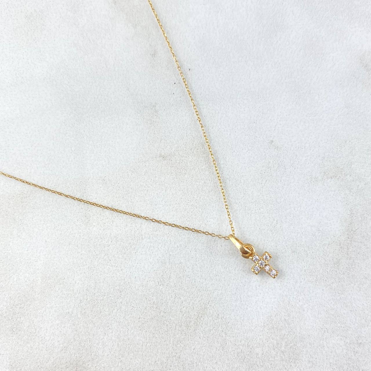 Cadena Aro Seguido 0.55gr / 40cm + Dije Cruz 0.25gr / 1.1cm Circones Blancos Oro Amarillo (Oferta) ©