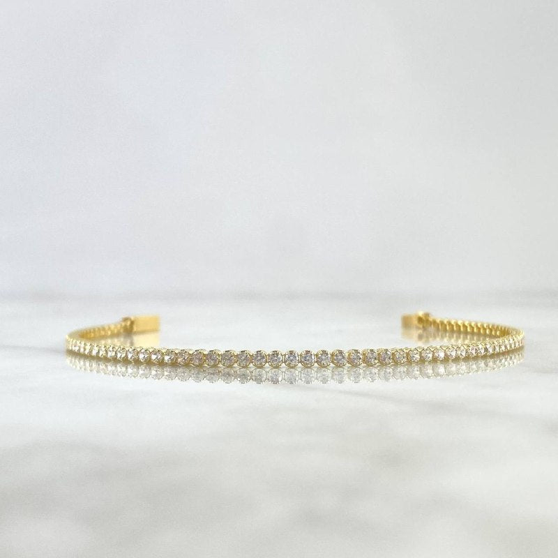 Pulso Tennis 3.35gr / 17cm / 2mm Circones Blancos Oro Amarillo +4 *