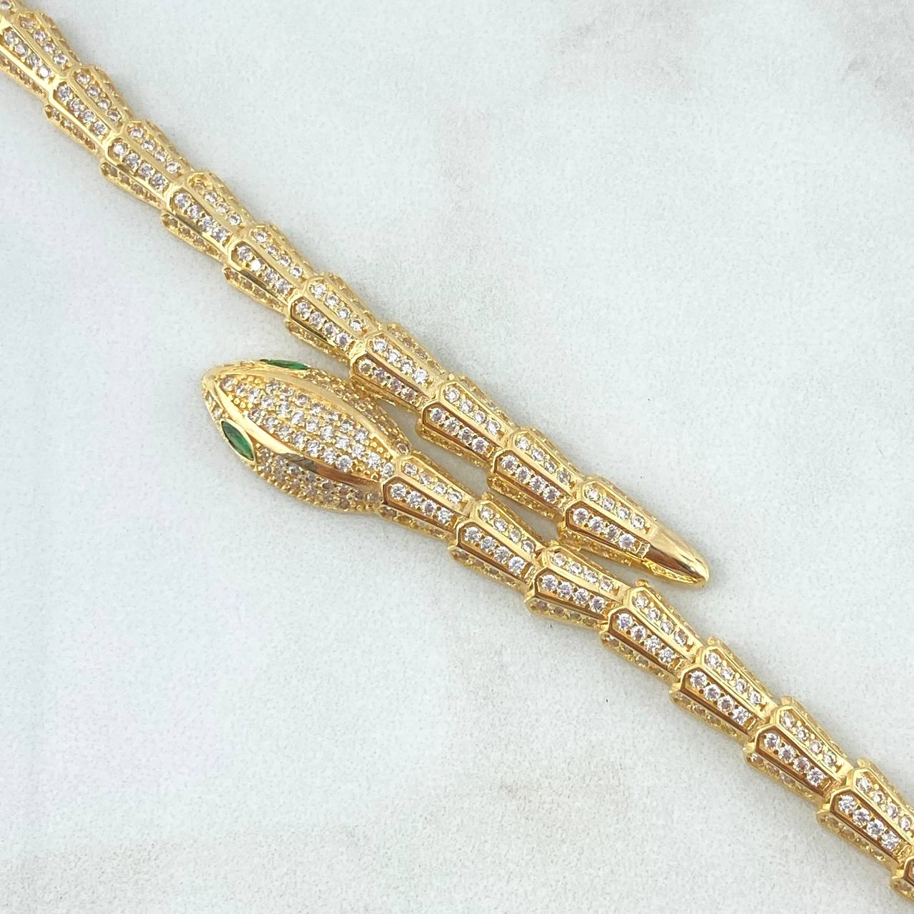 Pulso Serpiente Escamada 15.4gr / 18cm / Circones Blancos y Verdes Oro Amarillo +4 *