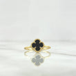 Anillo Trebol VCyA 1.85gr / T7 1/2 / Onix Negro Punteado Oro Amarillo 18K ©
