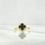 Anillo Trebol VCyA 1.85gr / T7 1/2 / Onix Negro Punteado Oro Amarillo 18K ©