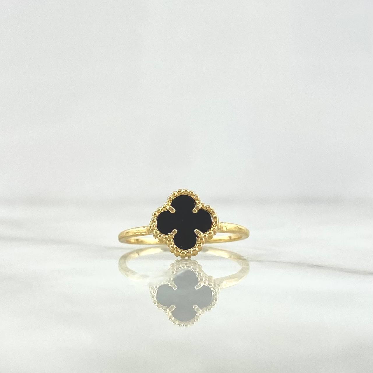 Anillo Trebol VCyA 2.3gr / T7 1/2 / Onix Negro Punteado Oro Amarillo Nac.Esp. 18K