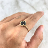Anillo Trebol VCyA 2.3gr / T7 1/2 / Onix Negro Punteado Oro Amarillo Nac.Esp. 18K