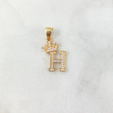 Dije Letra H Corona 1.8gr / 2.6cm / Circones Blancos Oro Amarillo