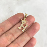Dije Letra H Corona 1.85gr / 2.6cm / Circones Blancos Oro Amarillo 18K