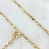 Rosario Virgen Milagrosa 10.5gr / 45cm / 3mm - 4mm Bolas Diamantadas - Cruz Templaria - Circones Blancos Oro Amarillo *