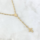 Rosario Virgen Milagrosa 10.5gr / 45cm / 3mm - 4mm Bolas Diamantadas - Cruz Templaria - Circones Blancos Oro Amarillo *