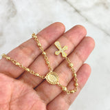Rosario Virgen Milagrosa 10.5gr / 45cm / 3mm - 4mm Bolas Diamantadas - Cruz Templaria - Circones Blancos Oro Amarillo *
