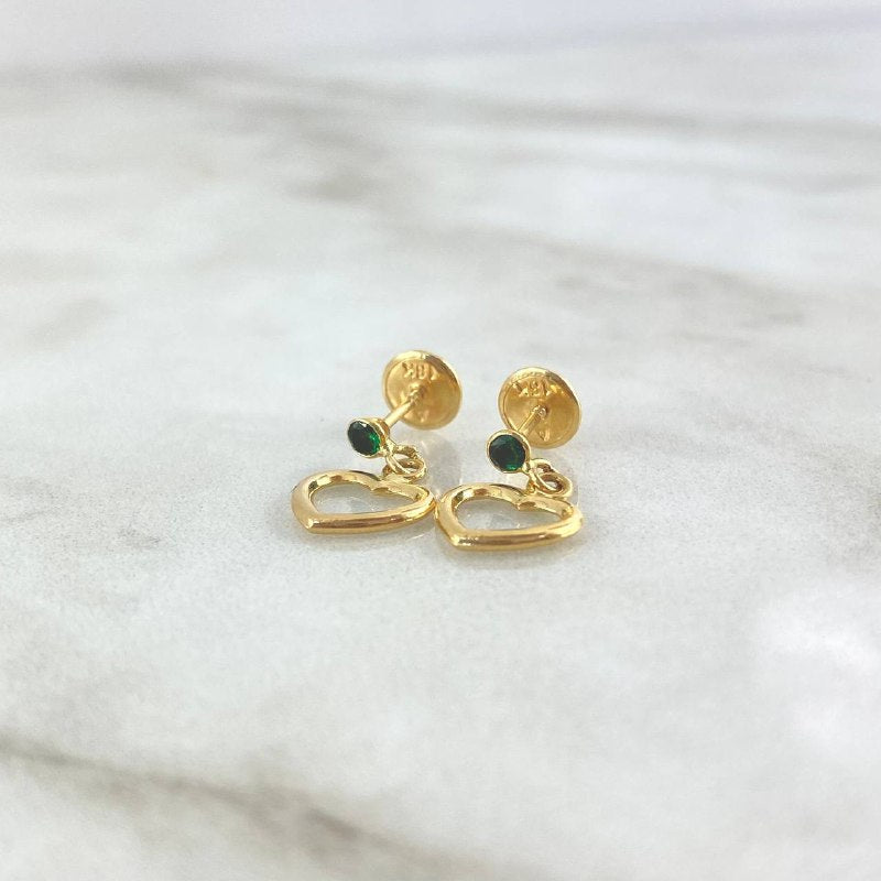 Topos Silueta Corazon 0.8gr / Circon Verde Oro Amarillo