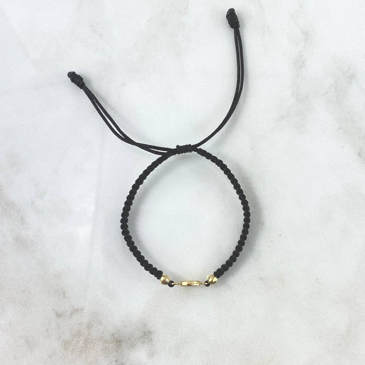 Pulsera Negra Herraje Letra L 0.7gr / 4mm Bolas Discoteca 2 Und Oro Amarillo