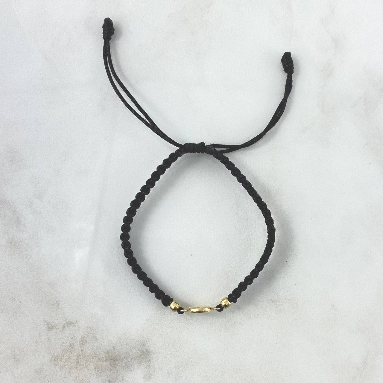 Pulsera Negra Herraje Letra C 0.6gr / 4mm Bolas Discoteca 2 Und Oro Amarillo