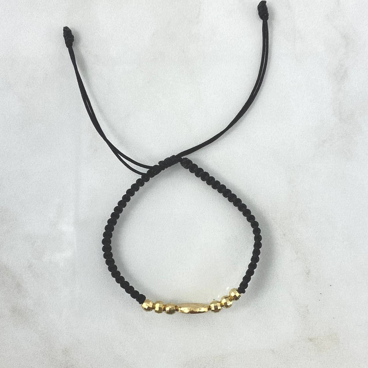 Pulsera Negra San Benito 1.35gr / 4mm Bolas Discoteca 6 Und Oro Amarillo