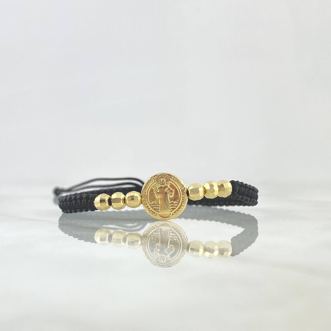 Pulsera Negra San Benito 1.35gr / 4mm Bolas Discoteca 6 Und Oro Amarillo