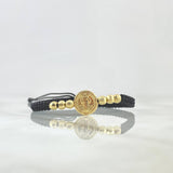 Pulsera Negra San Benito 1.35gr / 4mm Bolas Discoteca 6 Und Oro Amarillo