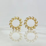 Topos Corona de Laurel 4.9gr / 2.3cm / Circones Blancos - Broche Mariposa Oro Amarillo