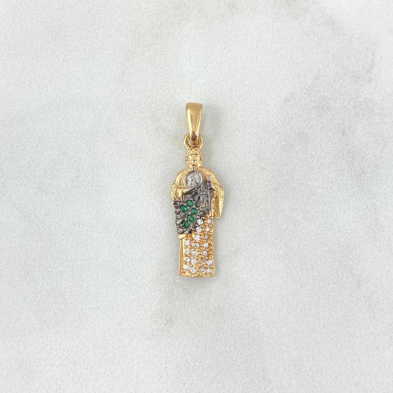 Dije San Judas Tadeo 1.75gr / 2.8cm / Circones Verdes - Blancos Dos Oros Amarillo Blanco