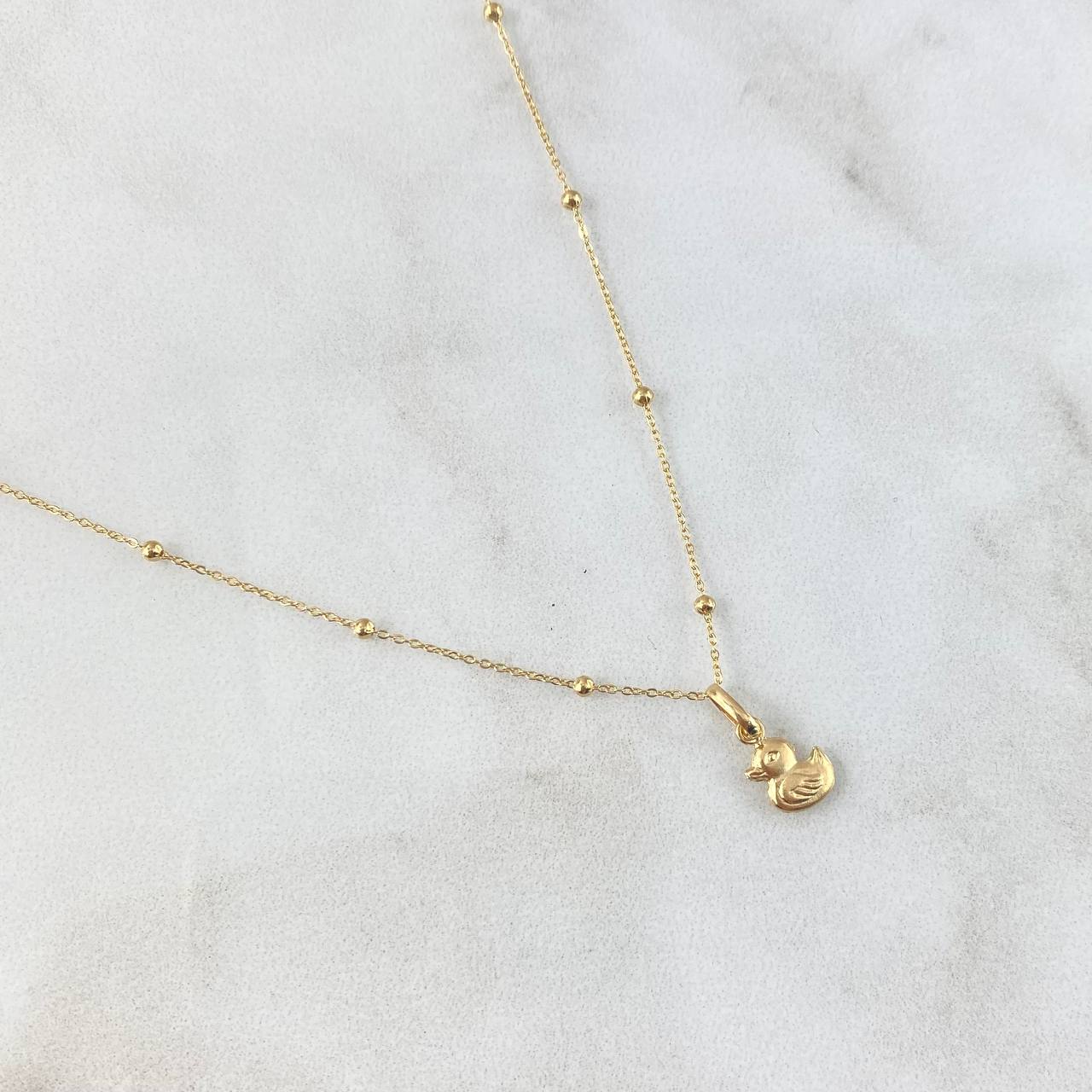 Cadena Aro Seguido Especial 1.4gr / 50cm / 2mm + Dije Pato Mate 0.25gr / 1.3cm Oro Amarillo (Oferta) *