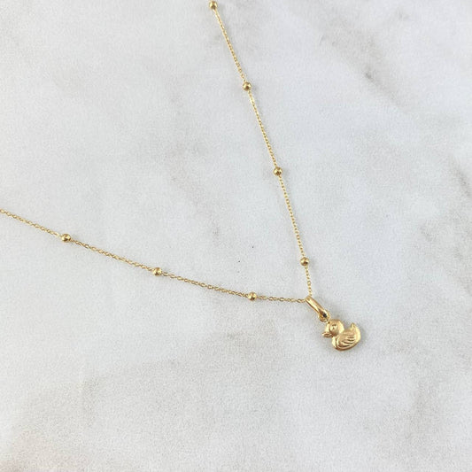 Cadena Aro Seguido Especial 1.4gr / 50cm / 2mm + Dije Pato Mate 0.25gr / 1.3cm Oro Amarillo (Oferta) *