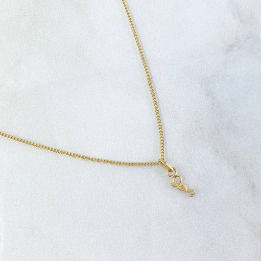 Cadena Mini Cubana 1.05gr / 50cm / 1mm + Dije Love Cursivo 0.2gr / 1.3cm Oro Amarillo (Oferta) *