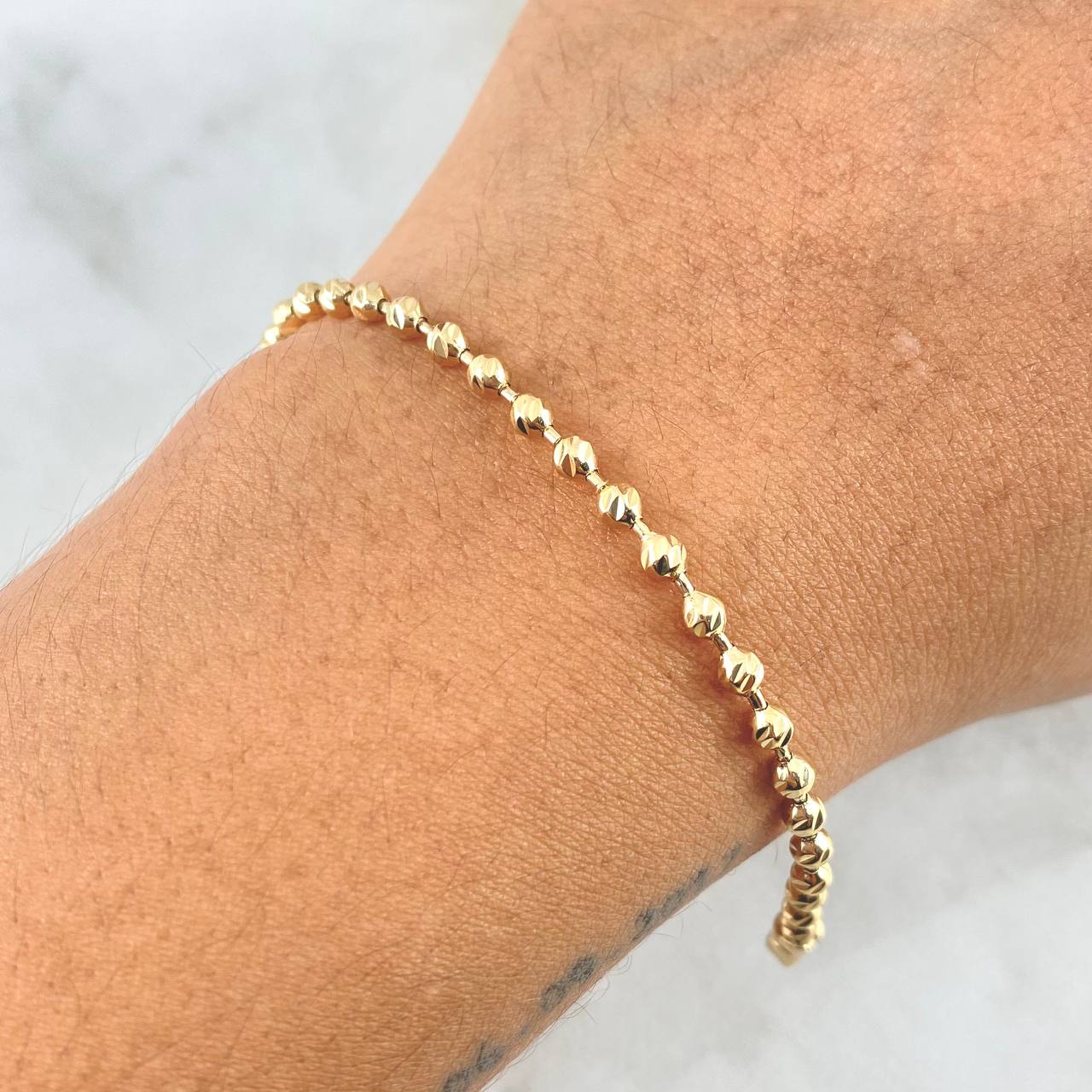 Pulso Militar 8.55gr / 20cm / 3.4mm Diamantada Oro Amarillo 18K