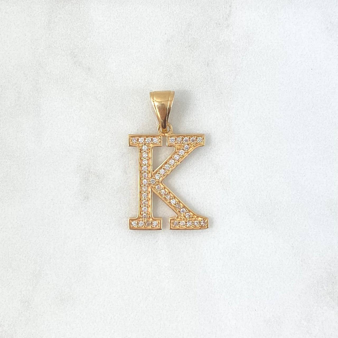 Dije Letra K 3.7gr / 3.2cm / Circones Blancos Oro Amarillo