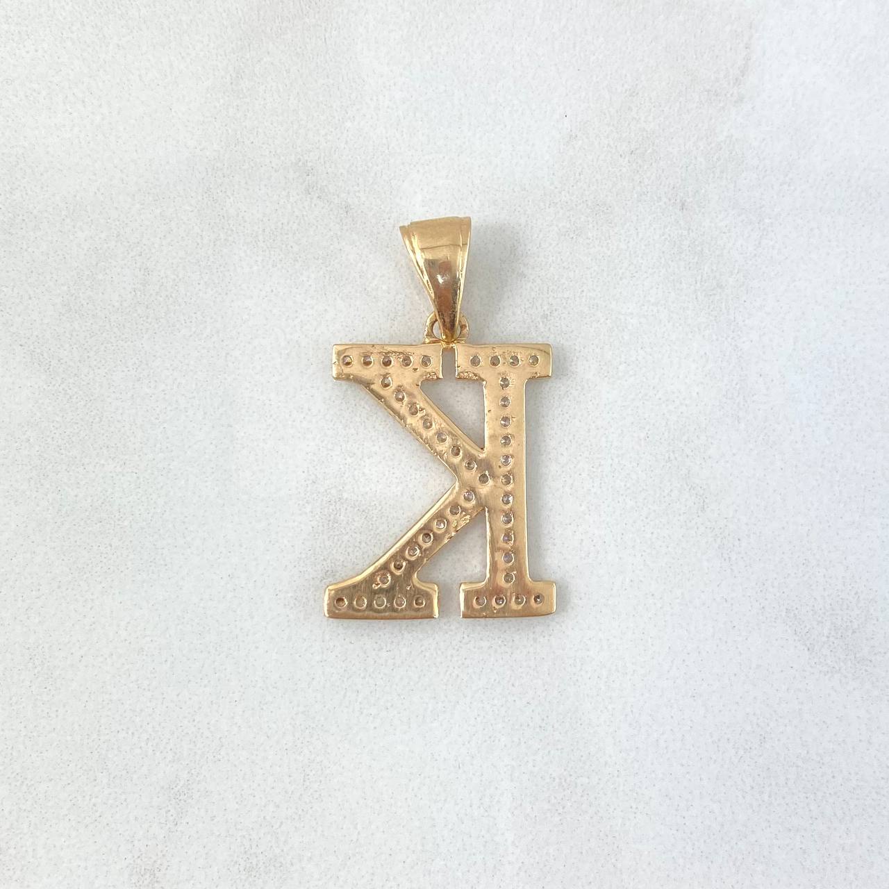 Dije Letra K 3.7gr / 3.2cm / Circones Blancos Oro Amarillo