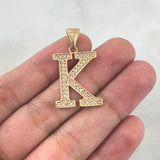 Dije Letra K 3.7gr / 3.2cm / Circones Blancos Oro Amarillo