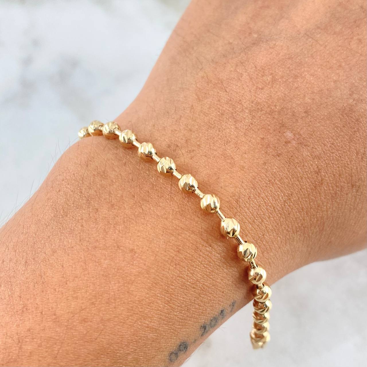 Pulso Millitar 7.4gr / 19cm / 4mm Bola Diamantada Oro Amarillo *