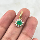 Dije Flor Corazón 2.1gr / 1.8cm-Esmeralda 45pts - Circones Blancos Oro Amarillo (Joya) *