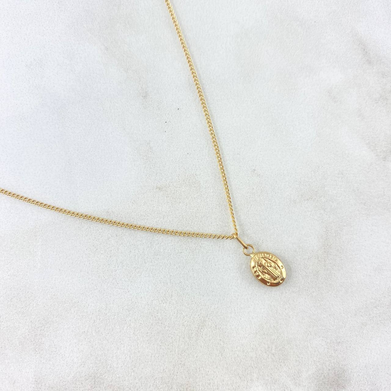 Cadena Mini Cubana 1.1gr / 50cm / 1mm + Dije San Benito 0.35gr / 1.4cm Oro Amarillo (Oferta)