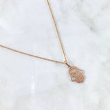 Set Cadena Lazo 0.85gr / 45cm / 1.2mm + Dije Mano Hamsa - Filigrana 1.15gr / 2.4cm Oro Rosa (Oferta)