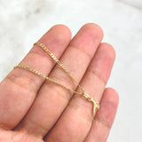 Cadena Figaro 2.55gr / 45cm / 1.5mm + Dije Dinosaurio - Circones Blancos 0.25gr / 1.2cm Oro Amarillo (Oferta)