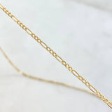 Cadena Figaro 2.55gr / 45cm / 1.5mm + Dije Dinosaurio - Circones Blancos 0.25gr / 1.2cm Oro Amarillo (Oferta)