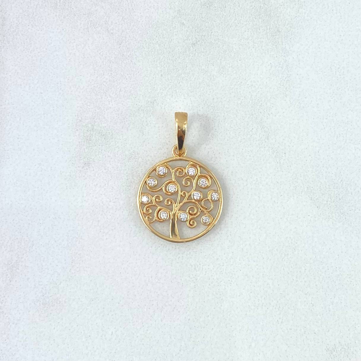 Dije Árbol De La Vida 1.1gr / 2cm / Circular - Circones Blancos Oro Amarillo