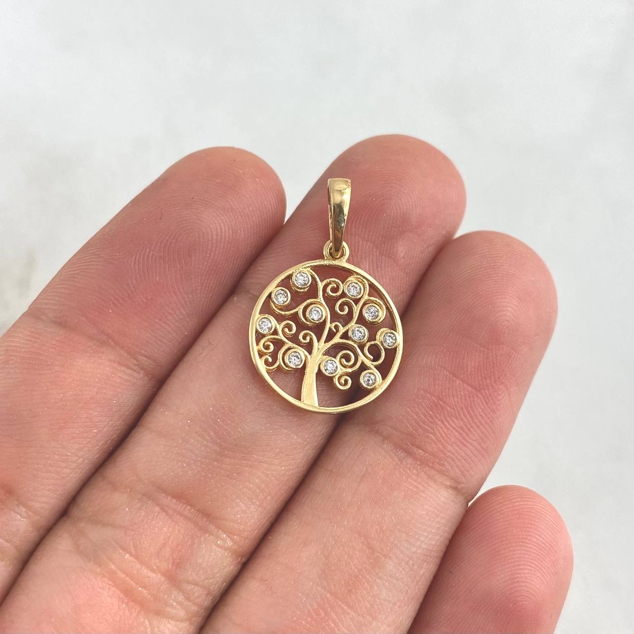 Dije Árbol De La Vida 1.1gr / 2cm / Circular - Circones Blancos Oro Amarillo