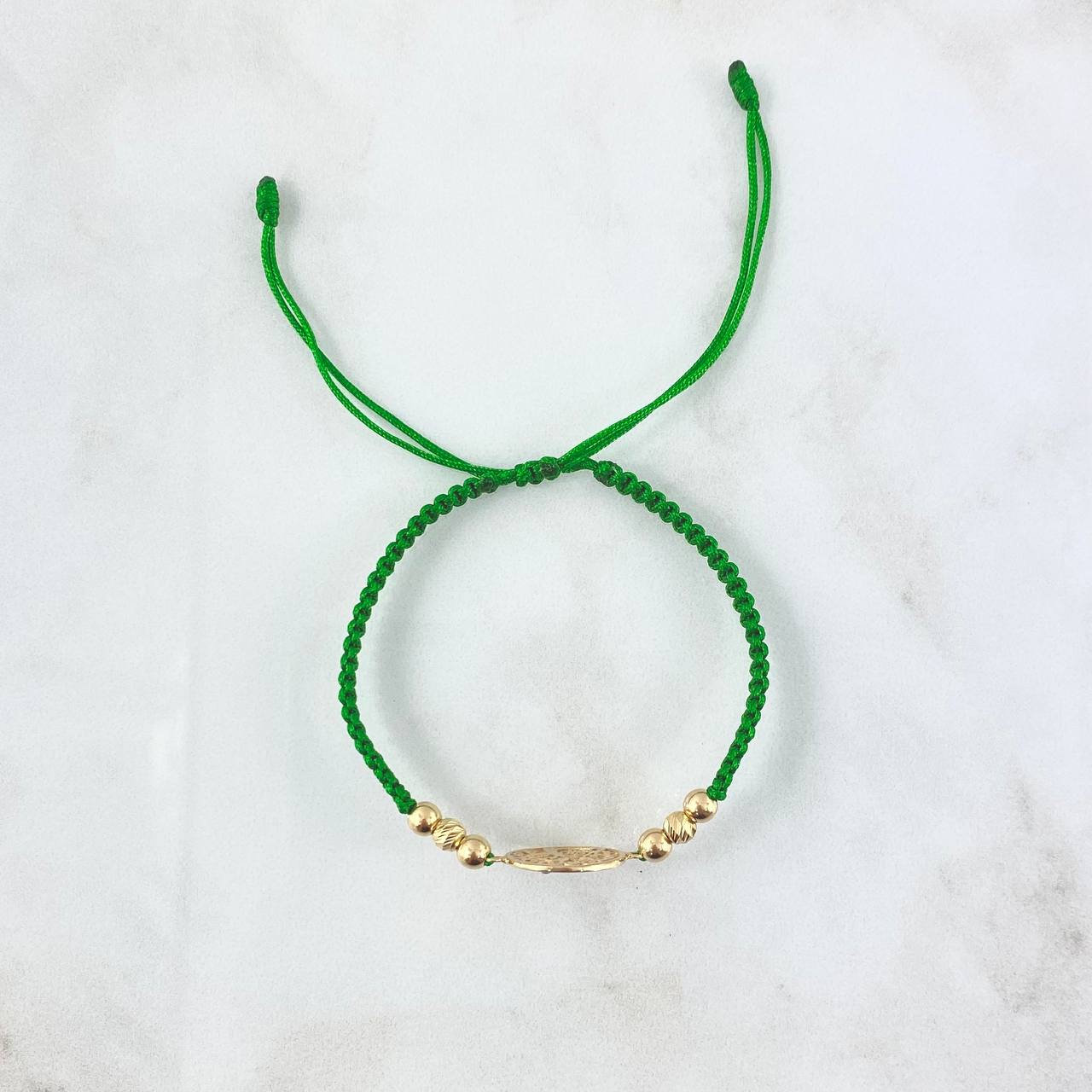Pulsera Verde Árbol De La Vida Circones de Colores 1.5gr / 4mm Bolas Lisas - Diamantadas 6 Und Oro Amarillo ©
