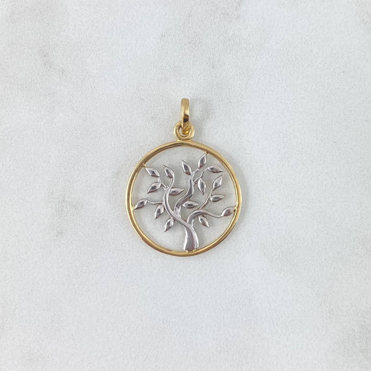 Dije Árbol De La Vida 2.4gr / 2.8cm / Circular Liso Dos Oros Amarillo Blanco ©