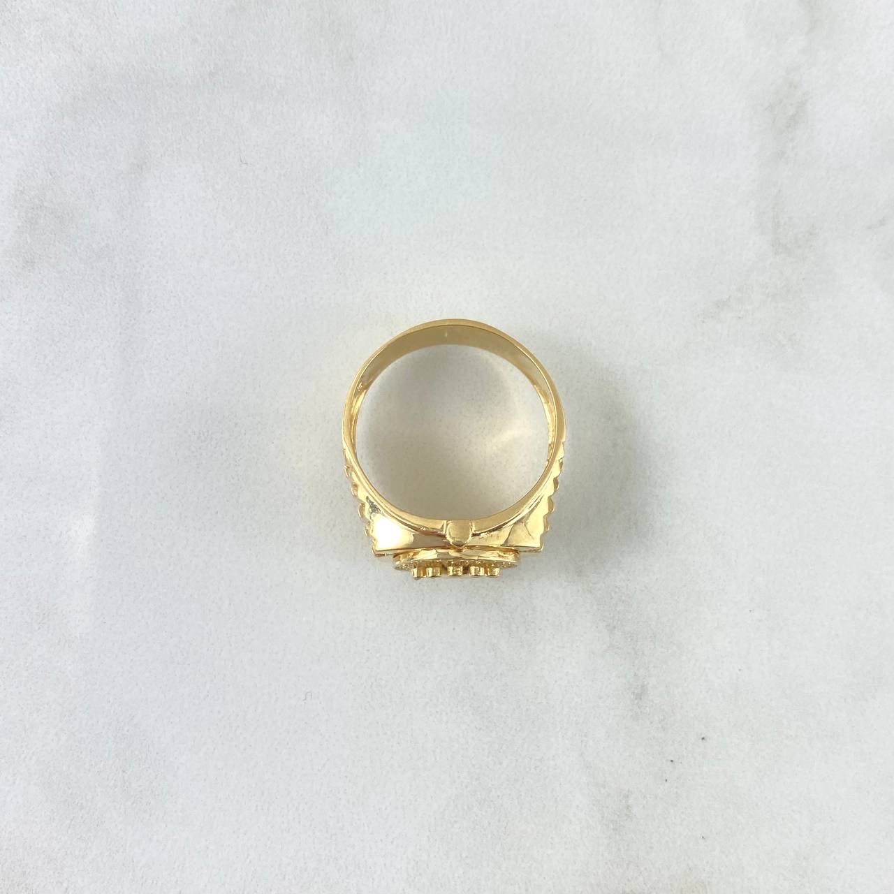 Anillo Sello Corona RX 7.55gr / T11 1/2 / Circones Blancos Oro Amarillo 18K