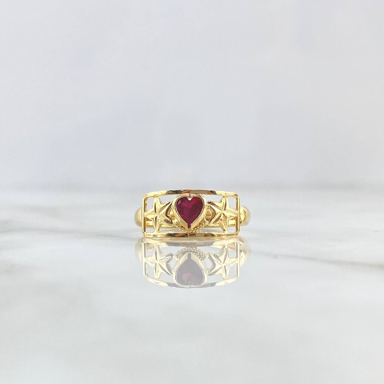 Anillo Estrellas Basteadas 1.45gr / T6 3/4 / Circon Rojo Oro Amarillo
