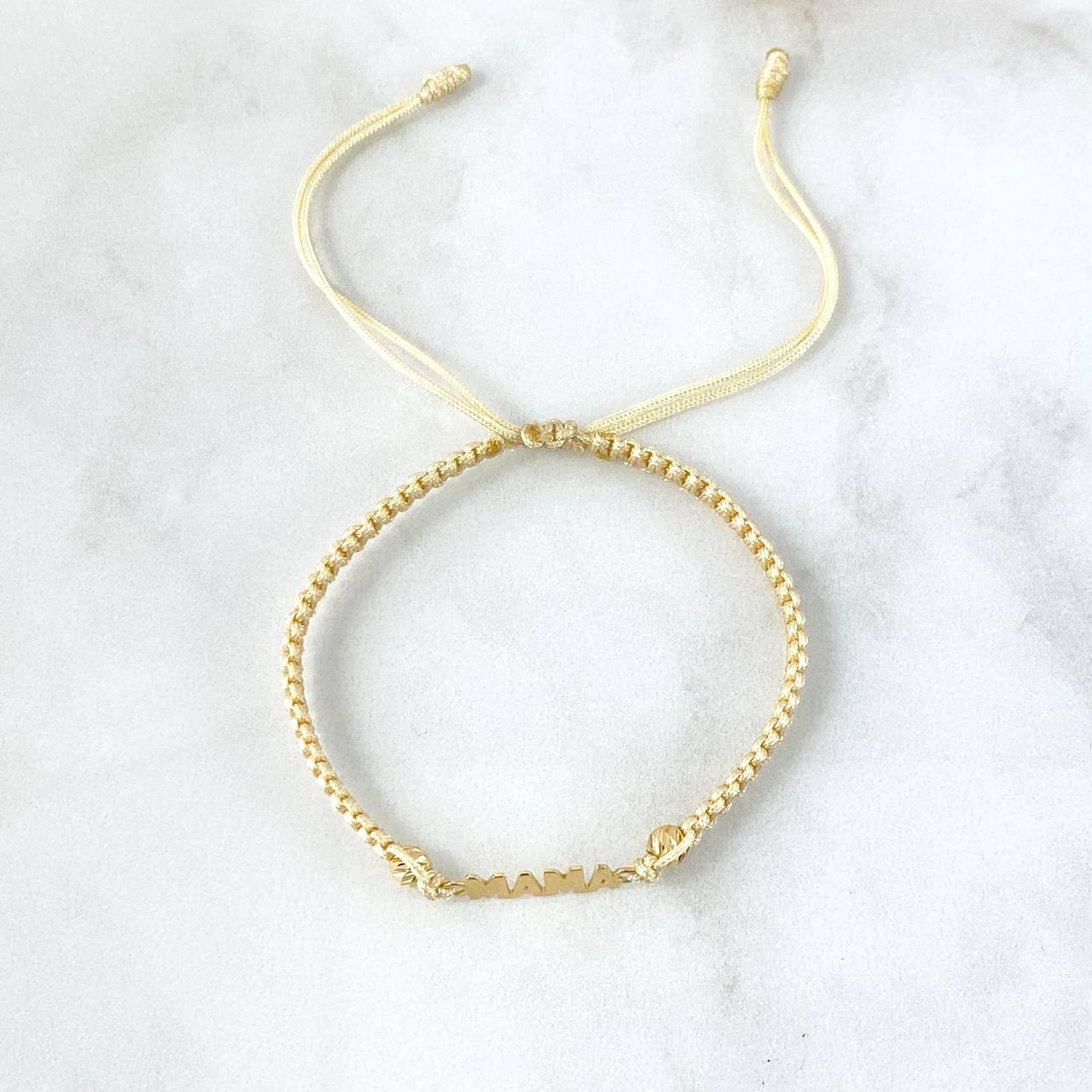 Pulsera Beige MAMÁ 0.8gr / 4mm Bolas Diamantadas 2 Und Oro Amarillo