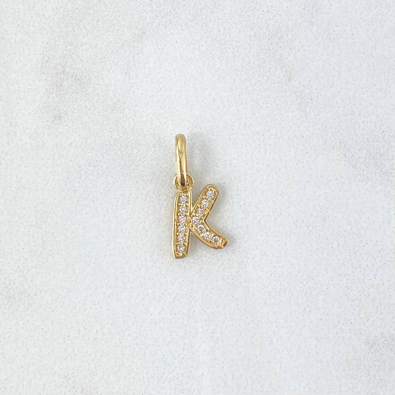 Dije Letra K Silueta 0.7gr / 1.7cm / Circones Blancos Oro Amarillo