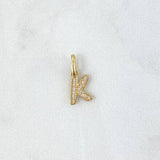 Dije Letra K Silueta 0.65gr / 2.1cm-Circones Blancos Oro Amarillo 18K *