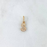 Dije Letra S Cursiva 0.55gr / 1.6cm / Circones Blancos Oro Amarillo 18K