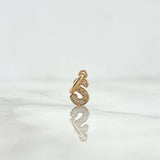 Dije Letra S Cursiva 0.55gr / 1.6cm / Circones Blancos Oro Amarillo 18K