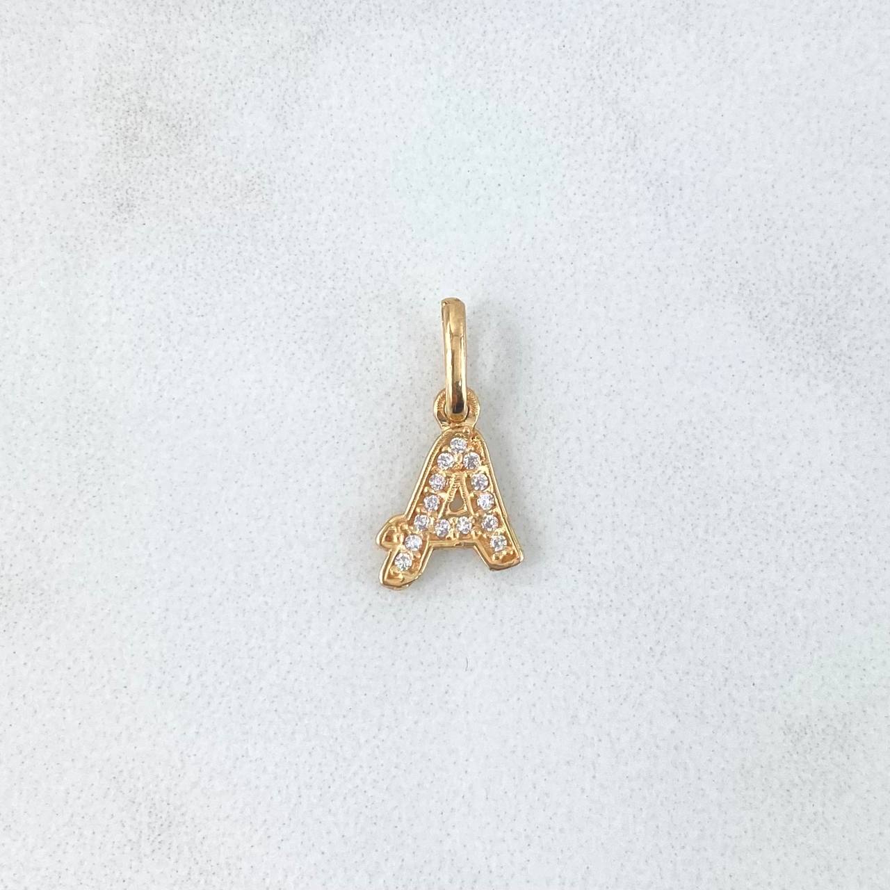 Dije Letra A Cursiva 0.75gr / 1.7cm / Circones Blancos Oro Amarillo