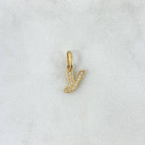 Dije Letra Y Silueta 0.65gr / 2.1cm / Circones Blancos Oro Amarillo 18K ©